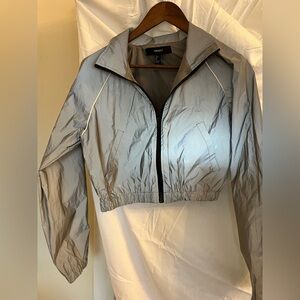 Forever 21 Metallic Silver Cropped Track Jacket Size S - 80s style